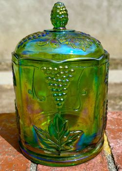 Indiana Green Irridescent | Carnival Glass Canister