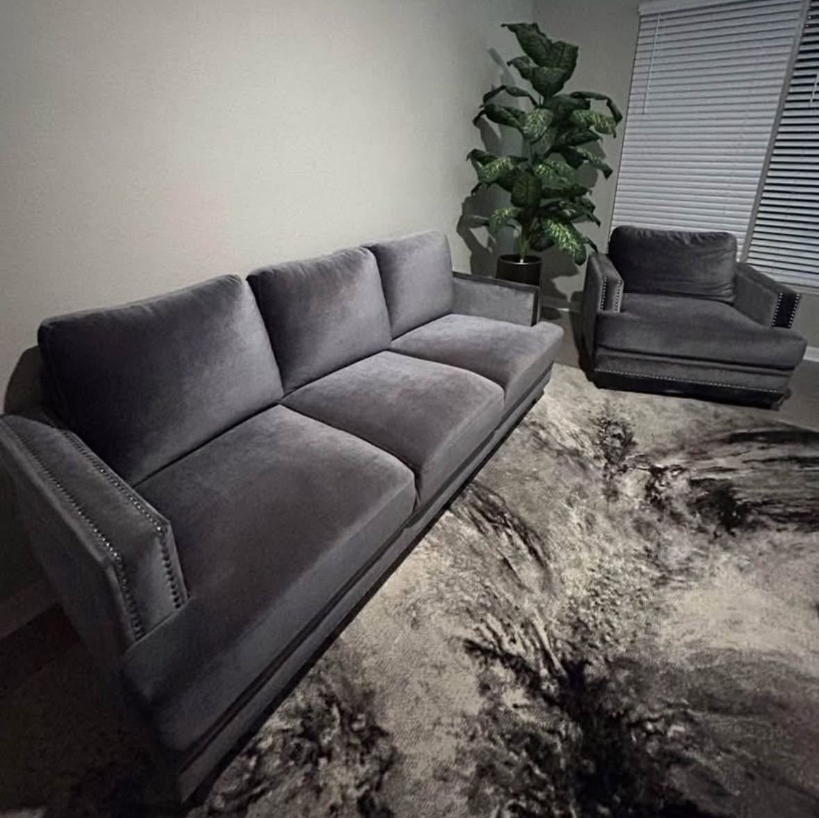 Velvet Sofa And Oversized Chair Set