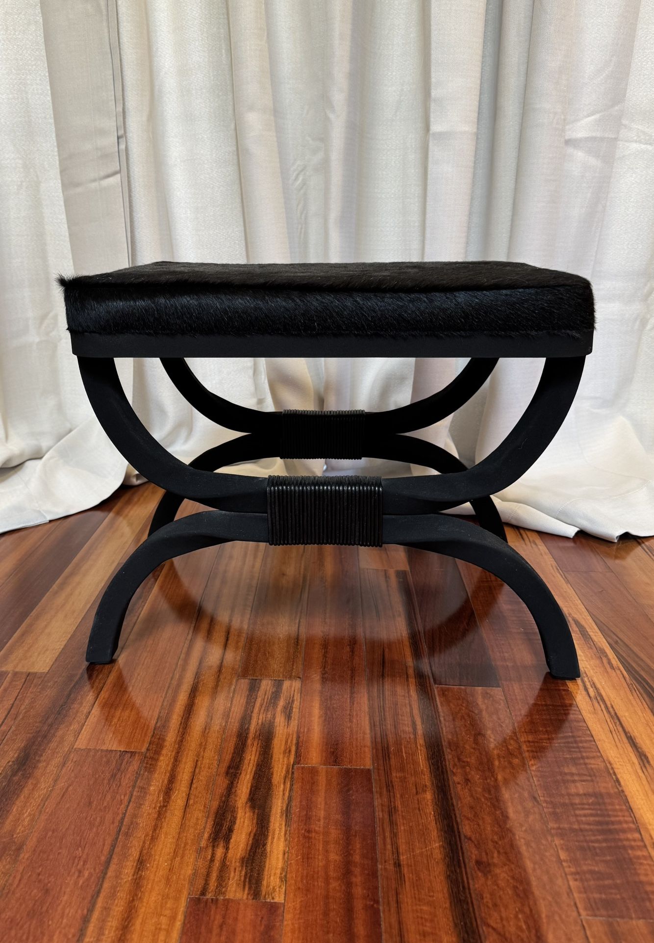 CB2 Black Cowhide Stool
