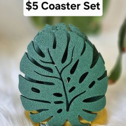 $5 - Set Of 4 Monstera Coasters And Base 