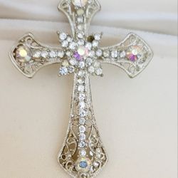 Beautiful Silver Filigree Cross/ Brooch/ Pin