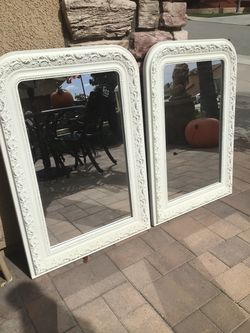 Pair of White Ornate Framed Wall Mirrors