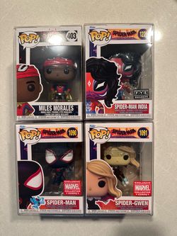 Spiderman Funko Pop Set *MINT* Marvel Exclusive Across Spiderverse Miles Morales Cape 403 Peter Parker 1090 1091