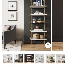 Nathan James Theo Bookshelf 5-Shelf Ladder Bookshelf White Gold