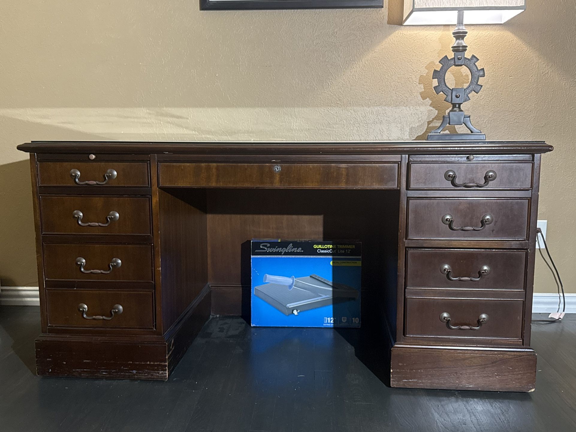 Glass Top Solid Hardwood Office Desk