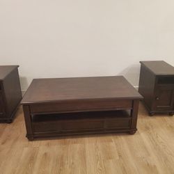 Lift-Top Coffee Table w/ Drawer and Matching End Tables–