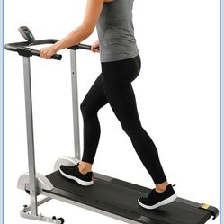 Sunny Health & Fitness Compact & Foldable Treadmill, Non-Slip Surface, Optional Dual Mode Walking/Running, Non-Electric Fixed Incline, Digital Monitor