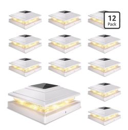 Solar Post Cap Lights Outdoor 12pack, Waterproof Fence Post Solar Lights for 4x4 5x5 6x6 Wood/Vinyl Posts, White Deck Post Lights with 2 Color Modes D