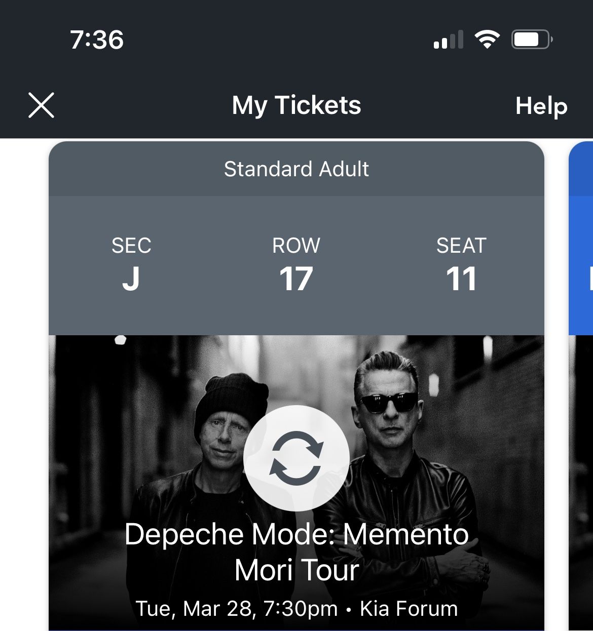 Depeche Mode Concert Ticket-Floor seat! March 28th at Kia Forum 