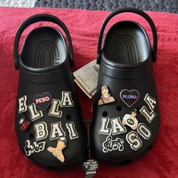 Crocs, w/21 “Peso Pluma”, Charms, Unisex, Adults, Black Classic Style Clogs, Have Many Sizes, New With Tags, Great Gift !! 🎁