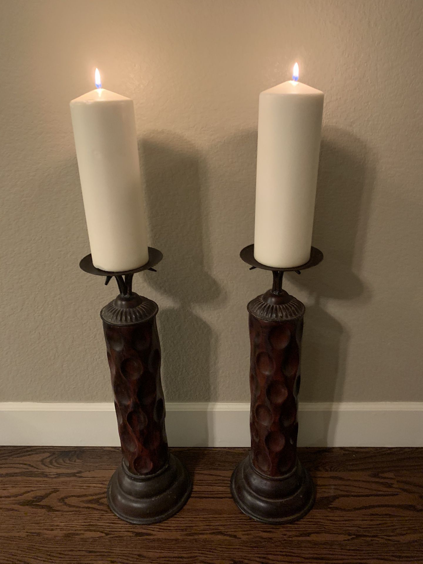 Pair of bronze candle holders for large pillar candles