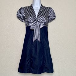 GUESS Striped V-Neck Bow Dress