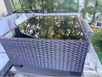 Outdoor Glass Top Wicker Coffee Table