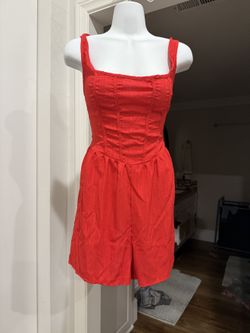 Red Corset Romper Women's Medium Stretchy Linen Look Textured Summer NEW