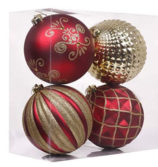 Valery Madelyn Valery Madelyn 4Ct 150Mm Luxury Red And Gold Shatterproof Christmas Ball Ornaments Decoration,Themed With Tree Skirt(Not Included)