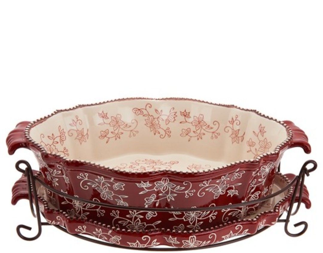 Temp-tations Floral Lace 3qt Oval Baker with Lid-it & Rack