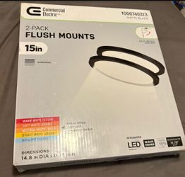 15 in. Matte Black LED Flush Mount Ceiling Lights 5CCT (2-Pack)(x6)