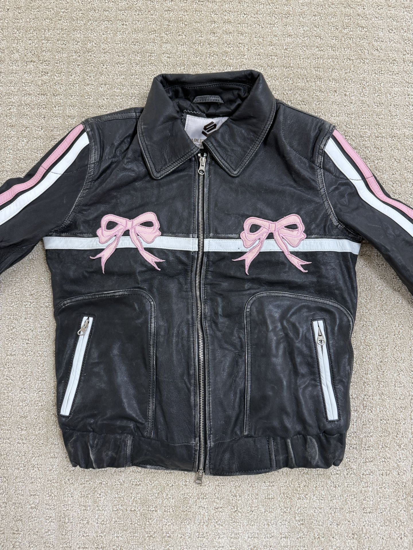 Women’s DIDDI MODA Ribbon Leather Jacket - Black & Pink