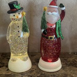 Light Up Santa and Snowman Glitter Globes