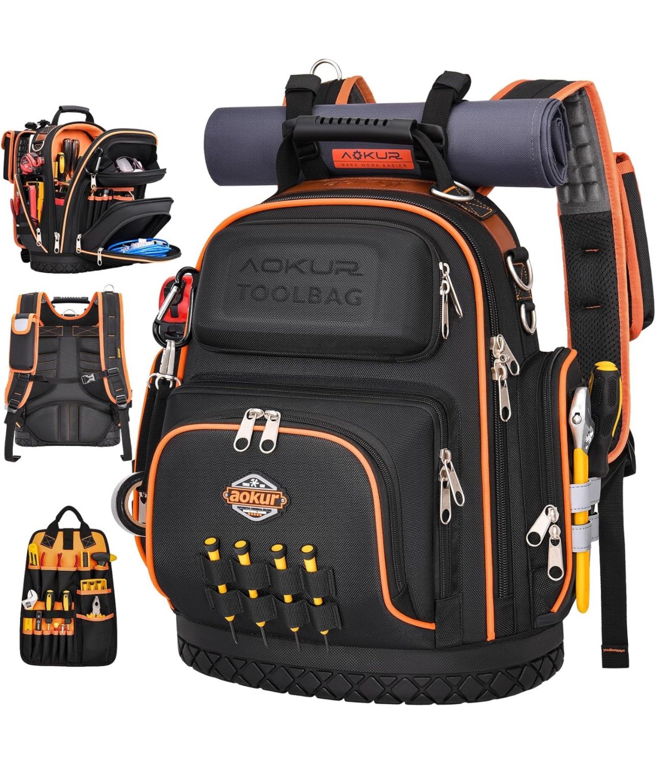 Ergonomic Design Tool Backpack Heavy Duty with Tool Pad | Nano Scratch Resistant and Waterproof Materials | Professional Tools Organizer Bag for Elect