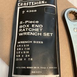 Craftsman No.9-4368 Ratchet Box End Wrench Brand New set, 5 pieces 1/4"-7/8"