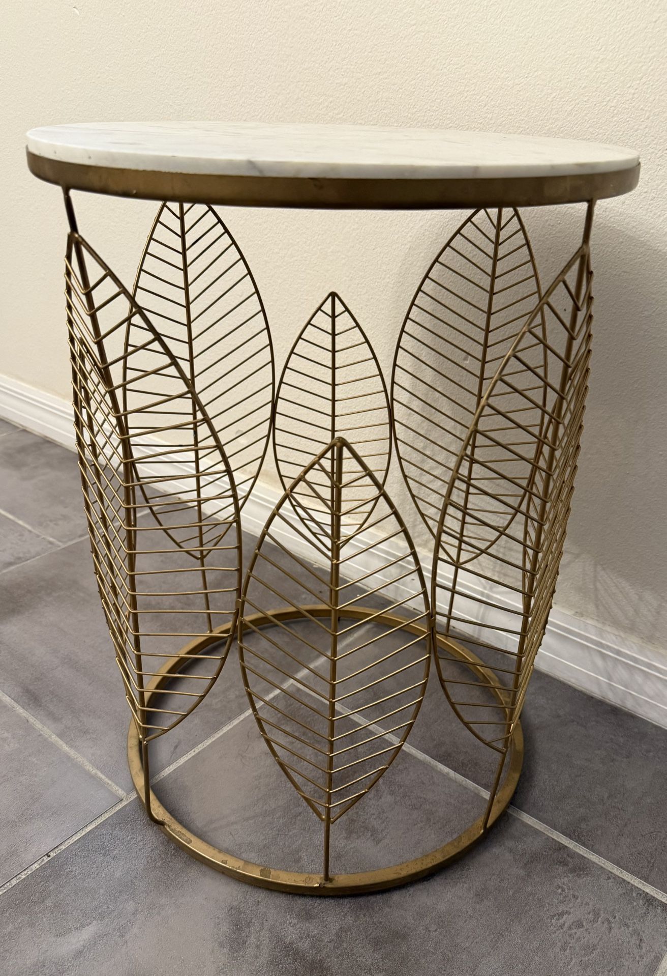 Marble & Gold Leaf Accent Side Table