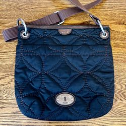 Fossil Quilted Key Per Black Nylon w/leather trim Crossbody Bag - NWOT