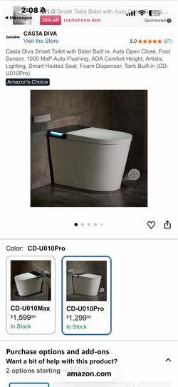 CASTA DIVA Casta DIva Visit the Store 5.0★★★★★ （27） Casta Diva Smart Toilet with Bidet Built in, Auto Open Close, Foot Sensor, 1000 MaP Auto Flushing,