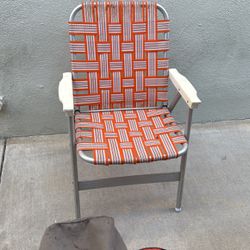 Vintage Retro Web Aluminum Folding Chair Patio Beach Chair