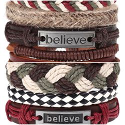 2 x Set Adjust. Size up to 9.5inc Leather Bracelet, (Believe_2-Believe_1)