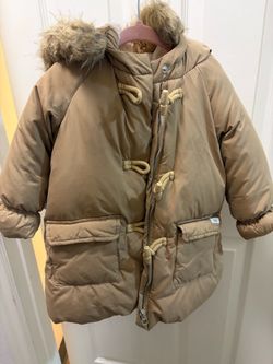 Zara Kids Tan Puffer Coat with Faux Fur Hood