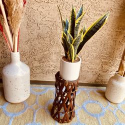 Small  Vintage Rattan Plant Holder 