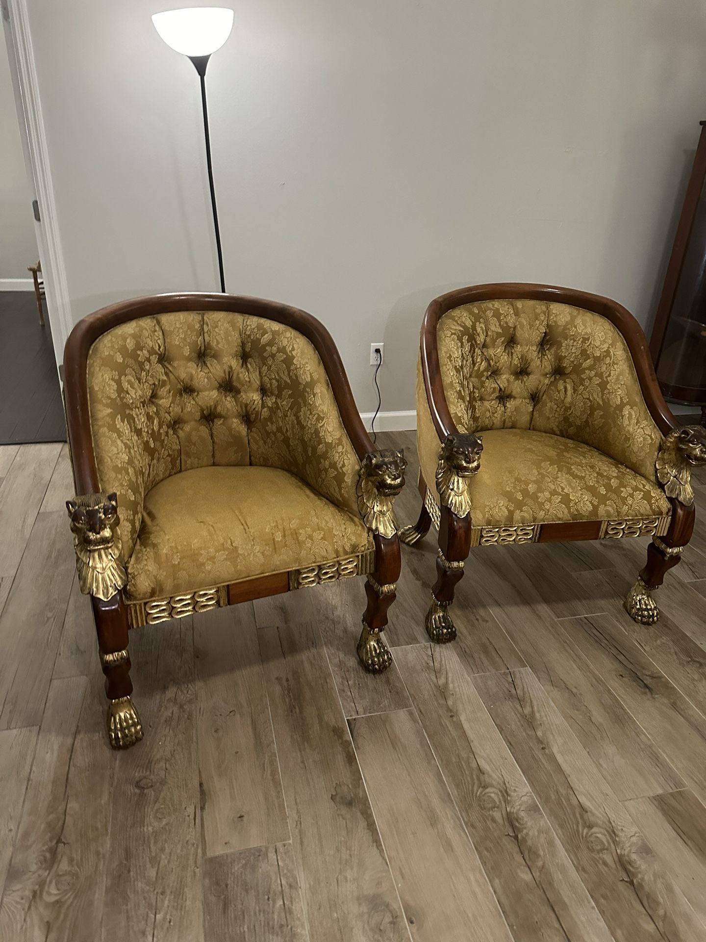 Asian Lion Head Lounge Chairs Foo Dog paw Regency Louis XVI Chinoiserie