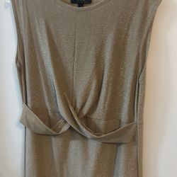 Short Dress  From Italy Light Beige Color Gold Sparkle All Over European Size XL 