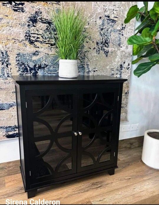 Beautiful Mirror  With Design Black Accent Cabinet (NEW In Box)