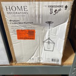 Home Decorators Collection Weyburn 1-Light Caged Brushed Brass Mini Pendant, Farmhouse Lantern Hanging Light, Kitchen Pendant Lighting