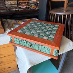 Vintage Stone Chess Table w/ Carved Base & Hidden Storage – Heavy Unique Piece