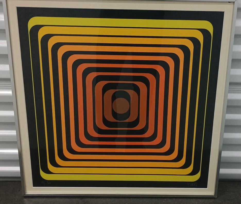 Vintage Signed Original Jean-Pierre Vasarely Yvaral, French Artist low number series 47/200 Techno Art Title Progression Polychrome Serigraph. 26.5"x