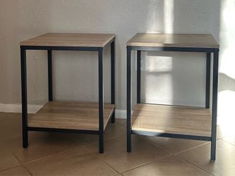 Bedside table set (black metal and white wood)