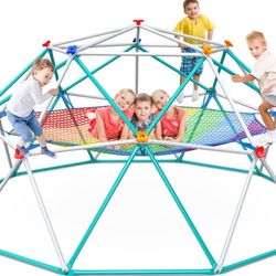 Hapfan Climbing Dome with Climbing Cargo Net, 10ft Dome Jungle Gym with Hammock for Kids Outdoor Playset Monkey Bars Backyard Brand New still in the b
