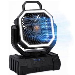 Camping Fan, 20000mAh Rechargeable Tent Fan with LED Lantern, Remote & Timer, Auto Oscillation 4-Speed Fan with Hanging Hook, Portable Cooling Fan for
