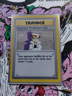 Imposter Professor Oak Trainer card from the 1999 Pokémon Base Set.