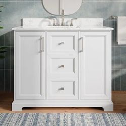 allen + roth Pittman 42-in White Undermount Single Sink Bathroom Vanity with White Calacatta Veined Engineered Stone Top