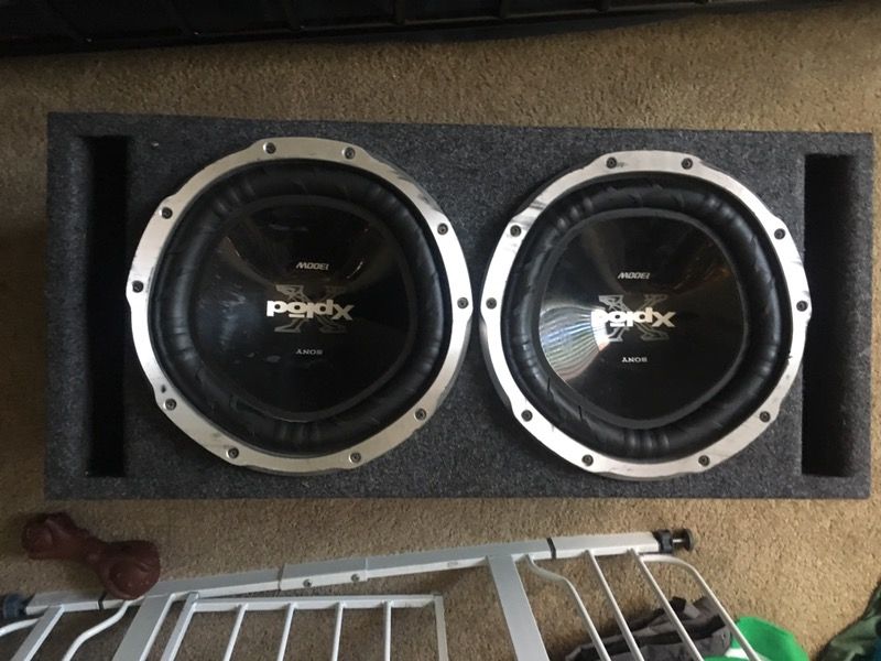 Two 12inch sub woofers 1300 watt with slot ported box and 1000 watt amp