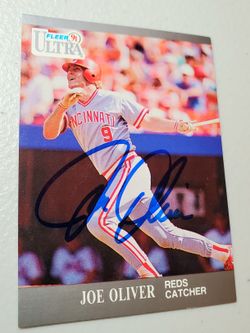 Autographed, 1991 Ultra Baseball Card #99, Joe Oliver,Cincinnati Reds