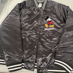 Unisex Mickey Mouse  Black Satin Bomber Jacket New