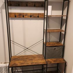 Black and Brown Hall Tree with Shoe Storage