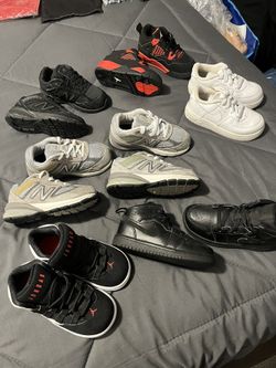 Size 8c ($45,black/ GreyNew Balance) ($40, Black Jordan’s) ($45, Jordan’s 4) ($55.All Black Jordan’s 1) (Grey New Balance 990v5 $55)2 Pairs $100.00