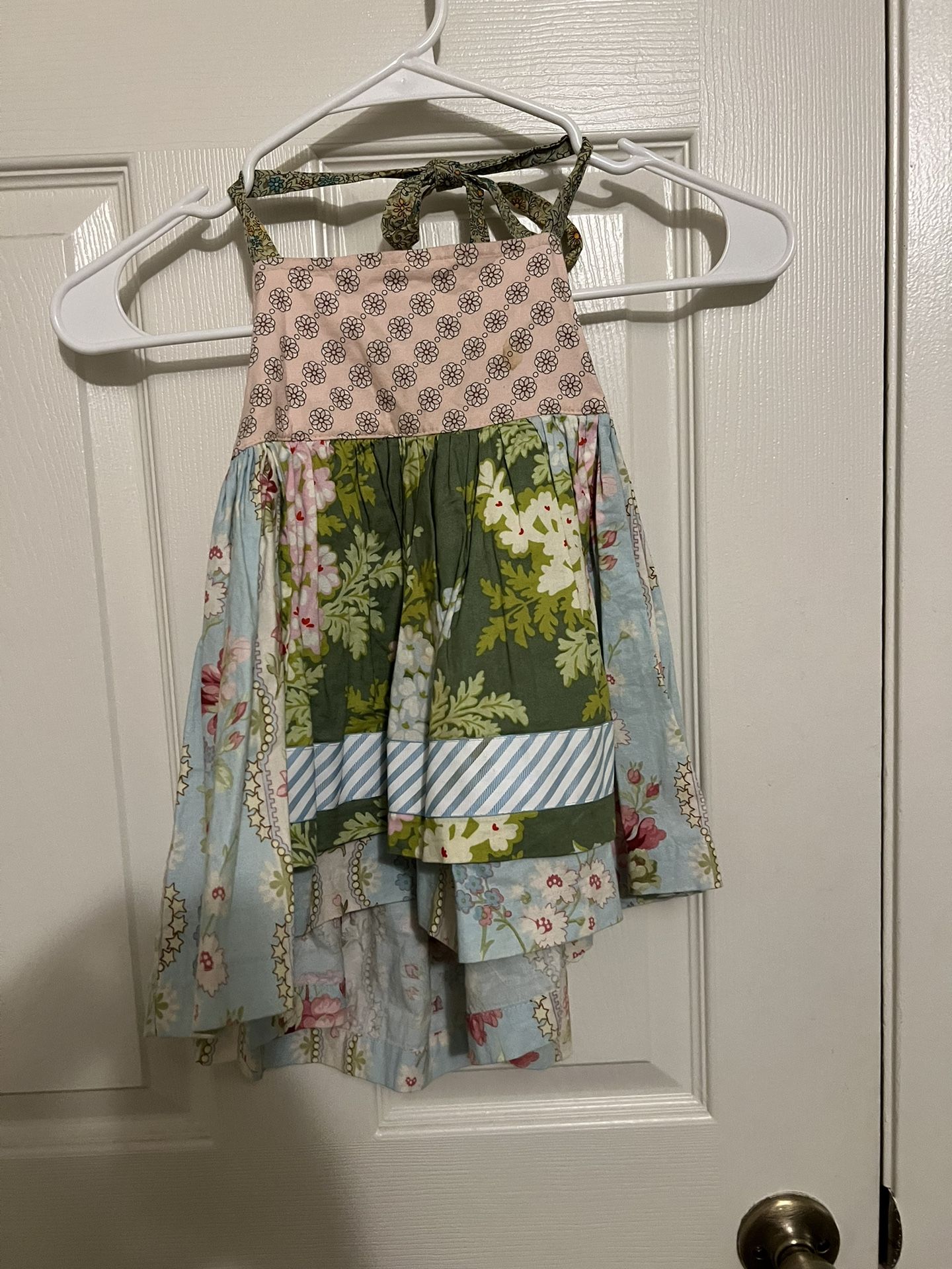 Matilda Jane clothing Girls halter apron top pink green blue mixed print size 6