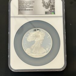 NGC Certified - 2025 5oz Silver Ascension S$5 Heraldic Eagle Type 1 - First Day Of Issue - PF 70 Ultra Cameo